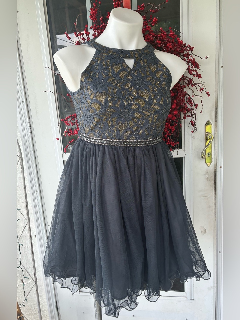 Girls size 14 Grey and Gold Lace & chiffon Party Dress by Lavender brand